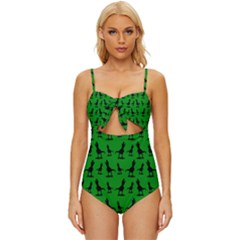 Green Dinos Knot Front One-piece Swimsuit by ConteMonfrey