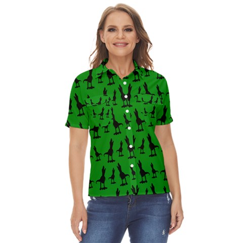 Green Dinos Women s Short Sleeve Double Pocket Shirt by ConteMonfrey