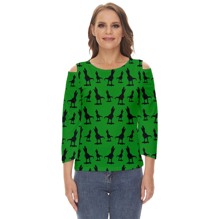 Green dinos Cut Out Wide Sleeve Top