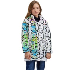 Brain Mind Psychology Idea Drawing Kid s Hooded Longline Puffer Jacket by Wegoenart