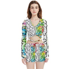 Brain Mind Psychology Idea Drawing Velvet Wrap Crop Top And Shorts Set by Wegoenart