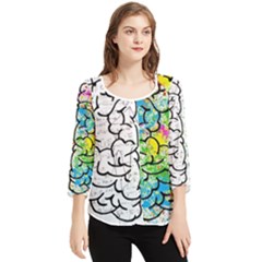 Brain Mind Psychology Idea Drawing Chiffon Quarter Sleeve Blouse by Wegoenart