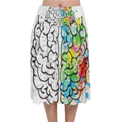 Brain Mind Psychology Idea Drawing Velvet Flared Midi Skirt by Wegoenart