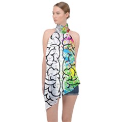 Brain Mind Psychology Idea Drawing Halter Asymmetric Satin Top by Wegoenart