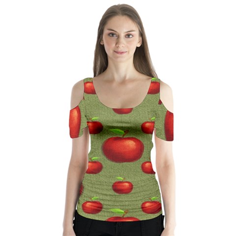 Apples Butterfly Sleeve Cutout Tee  by nateshop