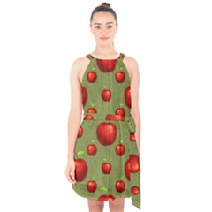 Apples Halter Collar Waist Tie Chiffon Dress by nateshop