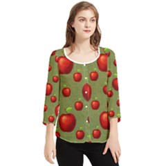 Apples Chiffon Quarter Sleeve Blouse by nateshop