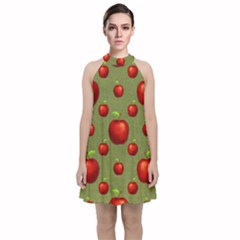 Apples Velvet Halter Neckline Dress  by nateshop