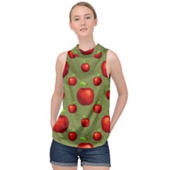 Apples High Neck Satin Top by nateshop