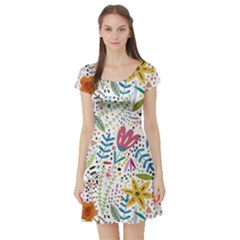 Flowers Short Sleeve Skater Dress by nateshop