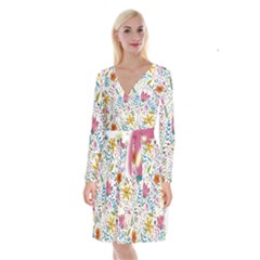 Flowers Long Sleeve Velvet Front Wrap Dress by nateshop