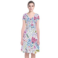 Flowers Short Sleeve Front Wrap Dress by nateshop