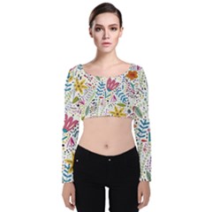 Flowers Velvet Long Sleeve Crop Top by nateshop