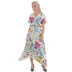 Flowers Cross Front Sharkbite Hem Maxi Dress