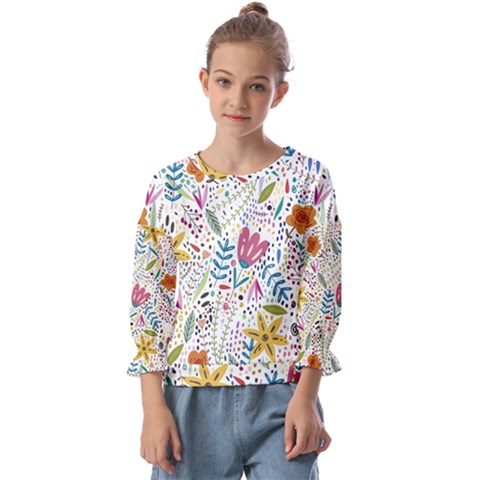 Flowers Kids  Cuff Sleeve Top by nateshop