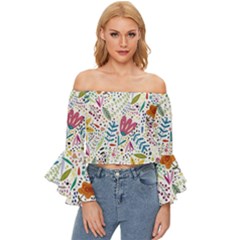 Flowers Off Shoulder Flutter Bell Sleeve Top by nateshop