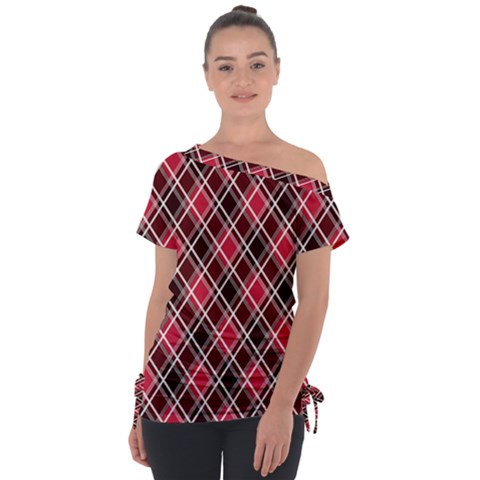 Geometric Off Shoulder Tie-up Tee by nateshop