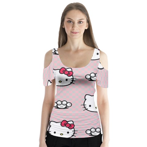 Hello Kitty Butterfly Sleeve Cutout Tee  by nateshop