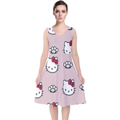 Hello Kitty V-neck Midi Sleeveless Dress  by nateshop