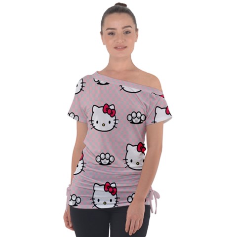 Hello Kitty Off Shoulder Tie-up Tee by nateshop