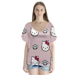 Hello Kitty V-neck Flutter Sleeve Top by nateshop