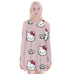 Hello Kitty Velvet Long Sleeve Shoulder Cutout Dress by nateshop