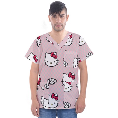 Hello Kitty Men s V-neck Scrub Top by nateshop