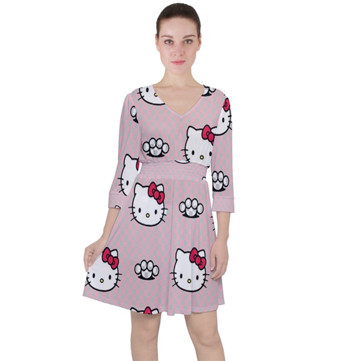 Hello Kitty Quarter Sleeve Ruffle Waist Dress