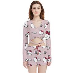 Hello Kitty Velvet Wrap Crop Top And Shorts Set by nateshop