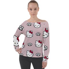 Hello Kitty Off Shoulder Long Sleeve Velour Top by nateshop