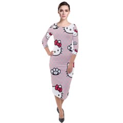 Hello Kitty Quarter Sleeve Midi Velour Bodycon Dress by nateshop