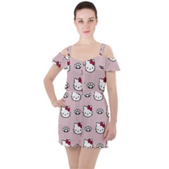 Hello Kitty Ruffle Cut Out Chiffon Playsuit by nateshop