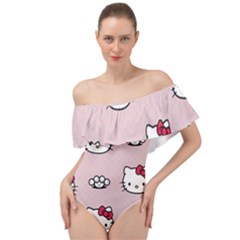 Hello Kitty Off Shoulder Velour Bodysuit  by nateshop