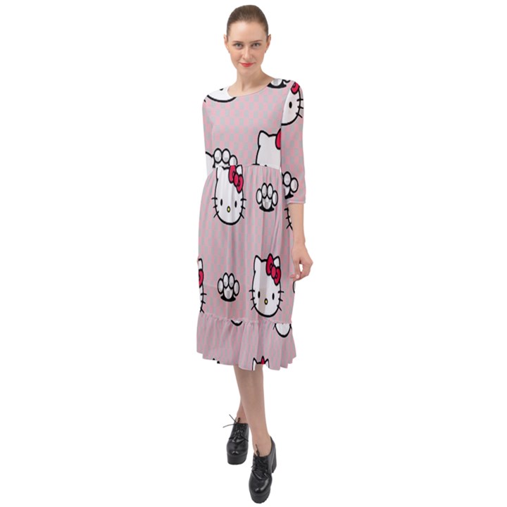 Hello Kitty Ruffle End Midi Chiffon Dress