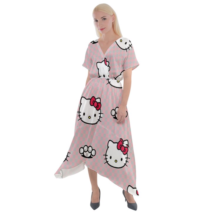 Hello Kitty Cross Front Sharkbite Hem Maxi Dress