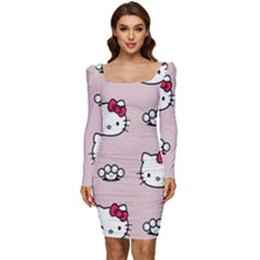 Hello Kitty Women Long Sleeve Ruched Stretch Jersey Dress by nateshop