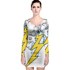 Storm Thunder Lightning Light Flash Cloud Long Sleeve Bodycon Dress by danenraven