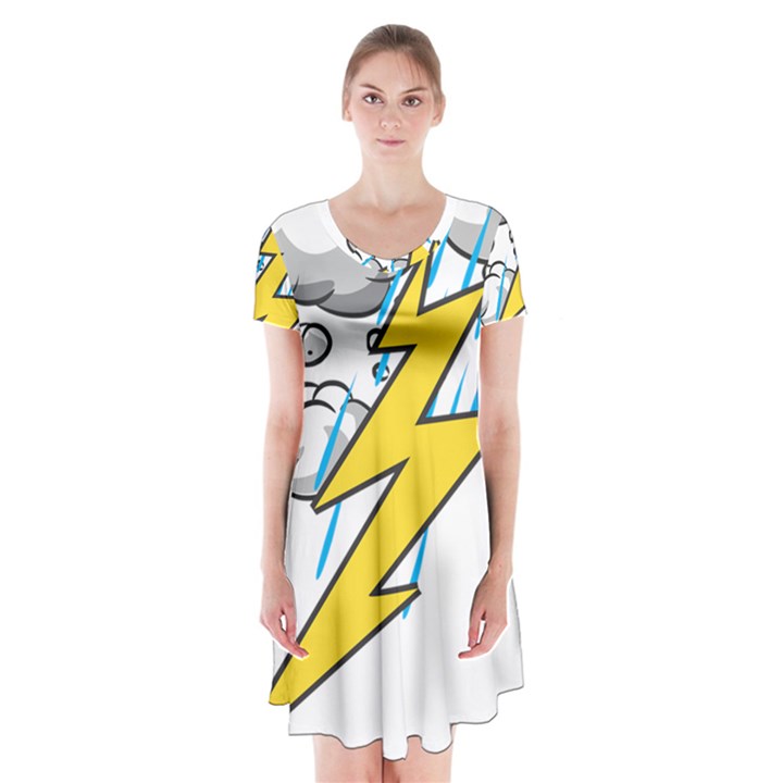 Storm Thunder Lightning Light Flash Cloud Short Sleeve V-neck Flare Dress