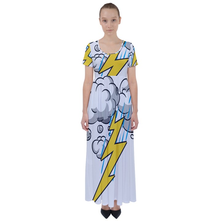 Storm Thunder Lightning Light Flash Cloud High Waist Short Sleeve Maxi Dress