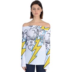 Storm Thunder Lightning Light Flash Cloud Off Shoulder Long Sleeve Top by danenraven