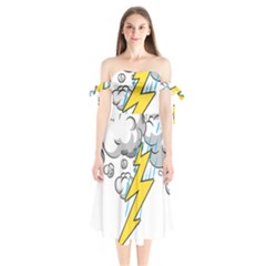 Storm Thunder Lightning Light Flash Cloud Shoulder Tie Bardot Midi Dress by danenraven