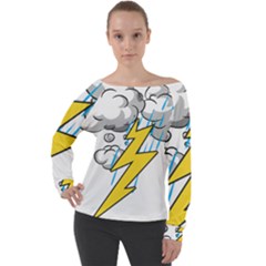 Storm Thunder Lightning Light Flash Cloud Off Shoulder Long Sleeve Velour Top by danenraven