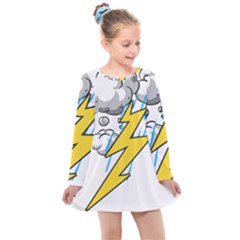 Storm Thunder Lightning Light Flash Cloud Kids  Long Sleeve Dress by danenraven