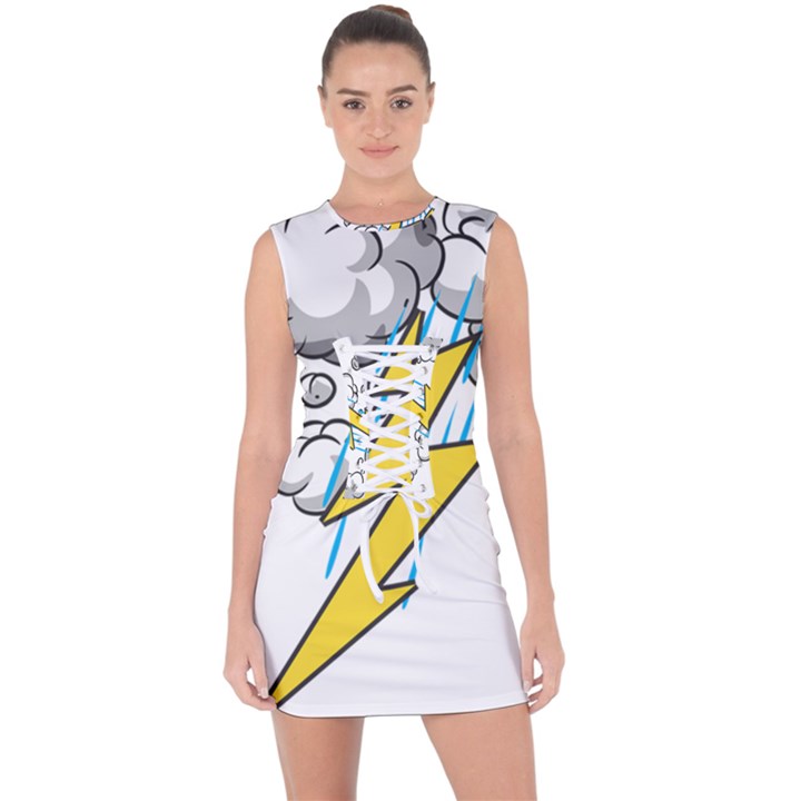 Storm Thunder Lightning Light Flash Cloud Lace Up Front Bodycon Dress