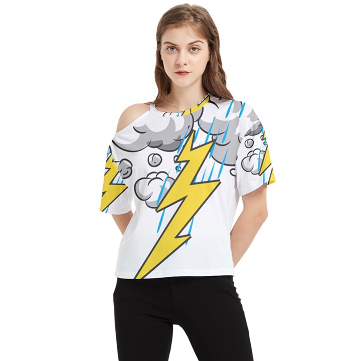 Storm Thunder Lightning Light Flash Cloud One Shoulder Cut Out Tee