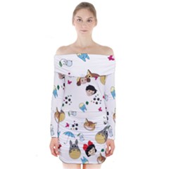 My Neighbor Totoro Cartoon Long Sleeve Off Shoulder Dress by danenraven