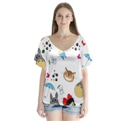 My Neighbor Totoro Cartoon V-neck Flutter Sleeve Top by danenraven