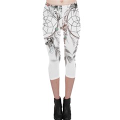 Dreamcatcher Feather Flower Illustration Art Capri Leggings  by danenraven