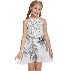 Dreamcatcher Feather Flower Illustration Art Kids  Halter Collar Waist Tie Chiffon Dress