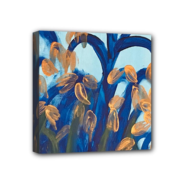 Golden Blue Tulips Mini Canvas 4  x 4  (Stretched)